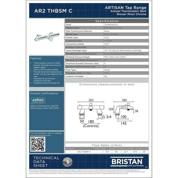 Basinrör Bristan AR2 THBSM C - Kromad