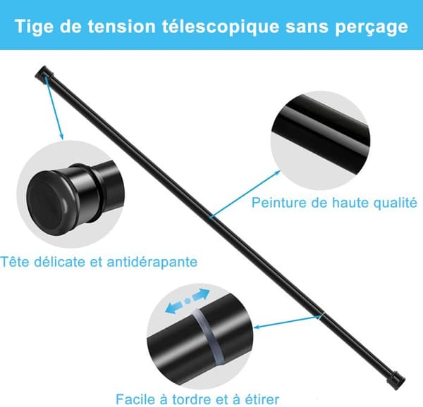 2-pack duschstänger för duschdraperi, klädstång, ingen borrning, för skåp, 70-120 cm, vit