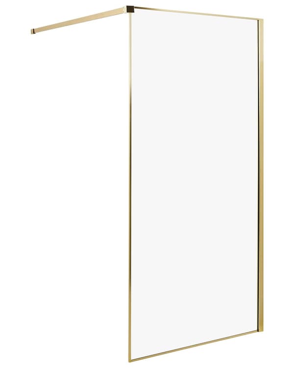 Duschvägg Guld Härdat Glas 100 x 190 cm Rostfritt Stål Ram Våtrum Badrum Utan Dörr Duschskärm