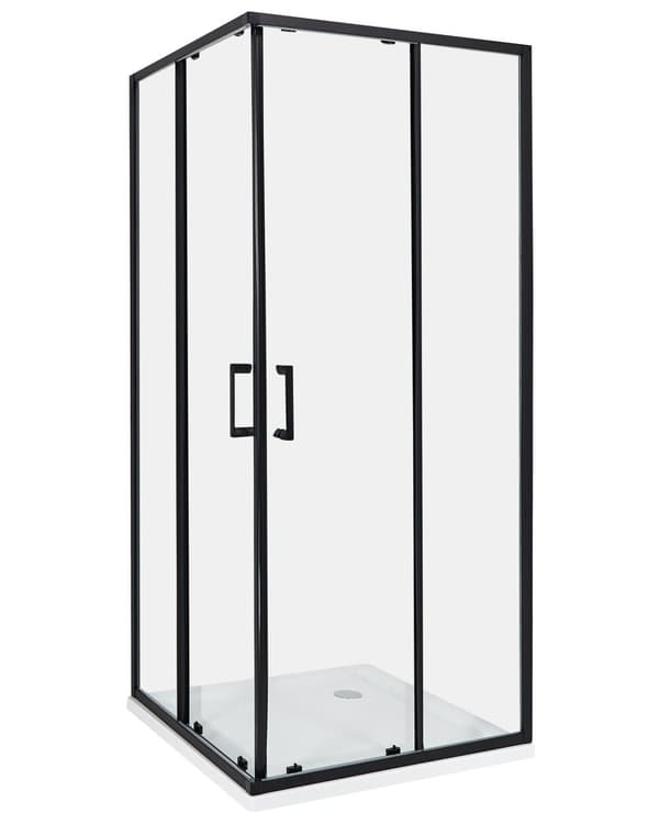 Duschhörna 80 x 80 x 185 cm Svart Härdat Glas Aluminiumram Dubbla Skjutdörrar Badrum Modern Design