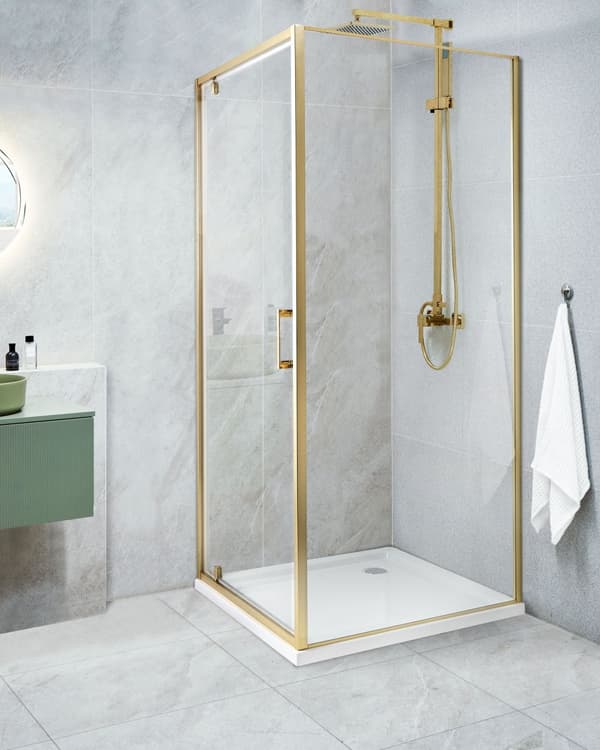 Duschvägg Guld Härdat Glas Aluminiumram Enkeldörr Fyrkantig 70 x 70 x 185 cm Modern design