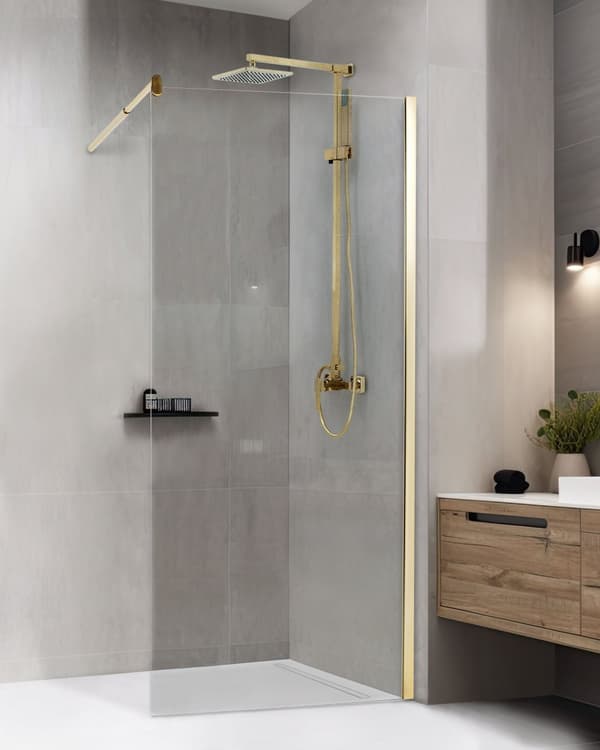 Duschvägg Guld Ram Härdat Glas Utan Dörr Avskärmning 90 x 190 cm Badrum