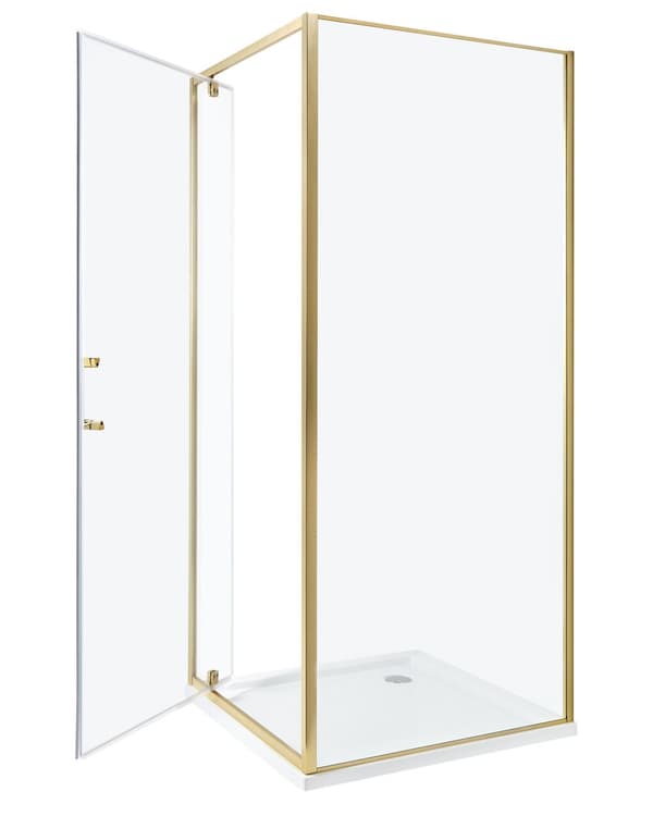 Duschvägg Guld Härdat Glas Aluminiumram Enkeldörr Fyrkantig 80 x 80 x 185 cm Modern design