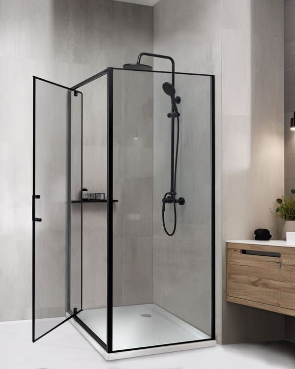 Duschvägg Svart Härdat Glas Aluminiumram Enkeldörr Fyrkantig 80 x 80 x 185 cm Modern design