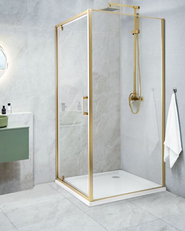 Duschvägg Guld Härdat Glas Aluminiumram Enkeldörr Fyrkantig 90 x 90 x 185 cm Modern design