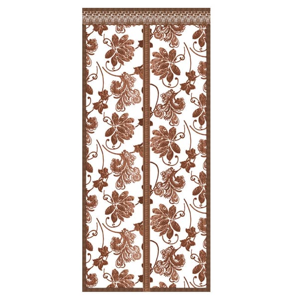 INF Magneettinen hyttysoviverho, kirjailtu pioni, kahvinruskea, 80 cm x 210 cm