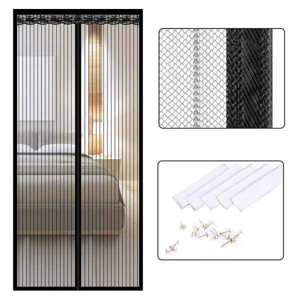 INF Magnetisk skærmdørsgardin, stribet polyester, 9 par spænder, 90 cm x 210 cm