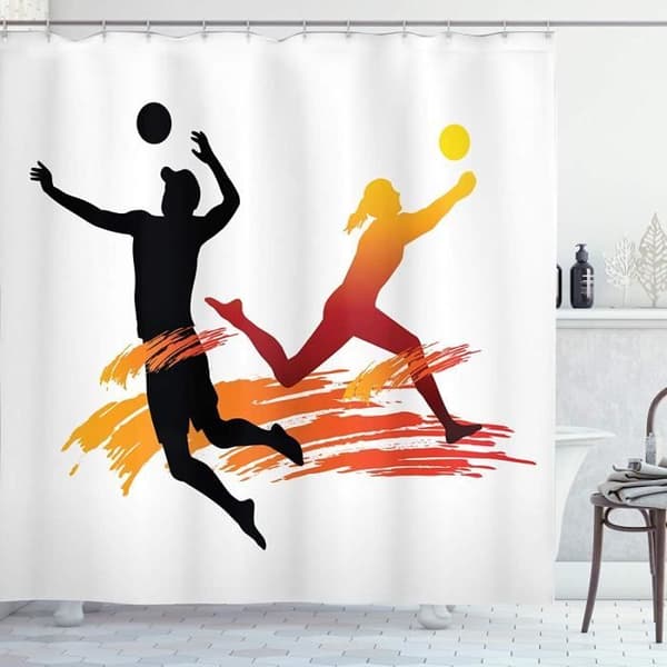 Volley-Ball Duschdraperi, Slående Man och Kvinna, Tyg Badrumsinredning med Krok 180x180cm[3411]