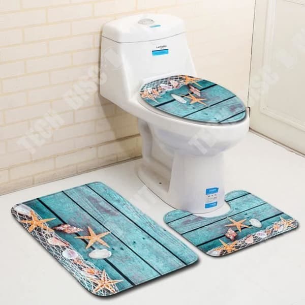 TD® Set Gardin + Duschmatta/Toalettöverdrag/ Tvättbar anti-mögel duschdraperi, WC toalettmatta 180 x 180 cm