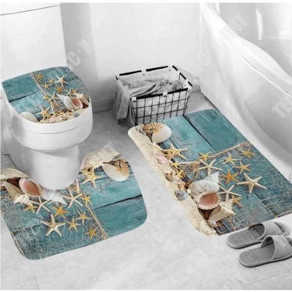 TD® Set Gardin + Duschmatta/Toalettöverdrag/ Tvättbar anti-mögel duschdraperi, WC toalettmatta 180 x 180 cm