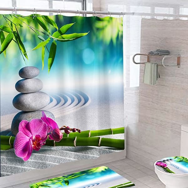 TD® Duschdraperi -Bad Bambu Stenar Blommor Orkidéer Zen Style 3D Effekt 180x180cm Polyester Beständig-Skydd-Vattentät