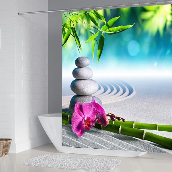 TD® Duschdraperi -Bad Bambu Stenar Blommor Orkidéer Zen Style 3D Effekt 180x180cm Polyester Beständig-Skydd-Vattentät