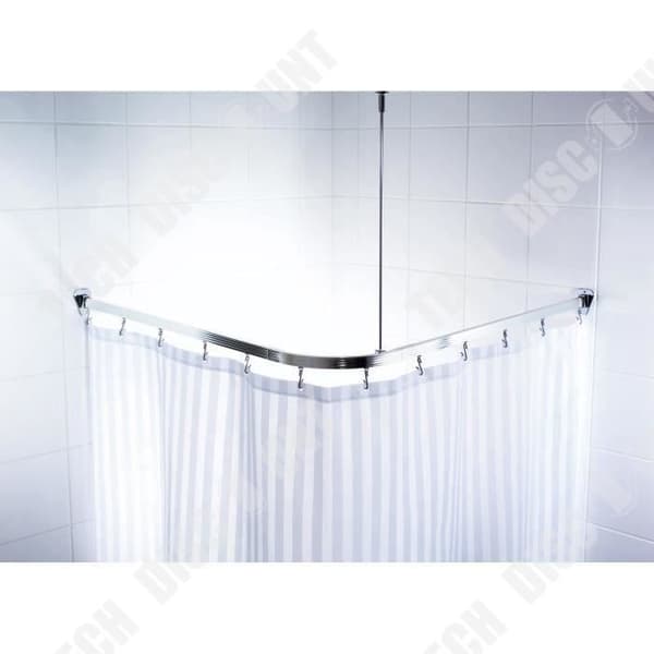 TD® Duschgardinstång med skjutbar hörn + krokar 90 x 90 x 90 cm - polerad aluminium / kraftiga / glidkrokar