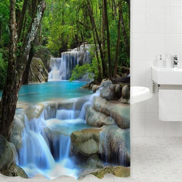 Duschdraperi - Vattenfall - 3D Natur - Slitstark polyester - 180x200cm - Blå