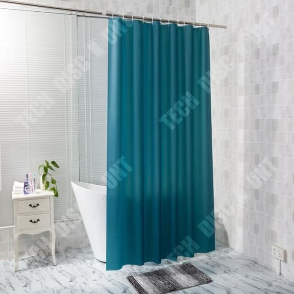 TD® Duschdraperi i polyester med krokar/ Badrumsgardin/ Vattentät Gardin Blå/ 200 x 180 cm