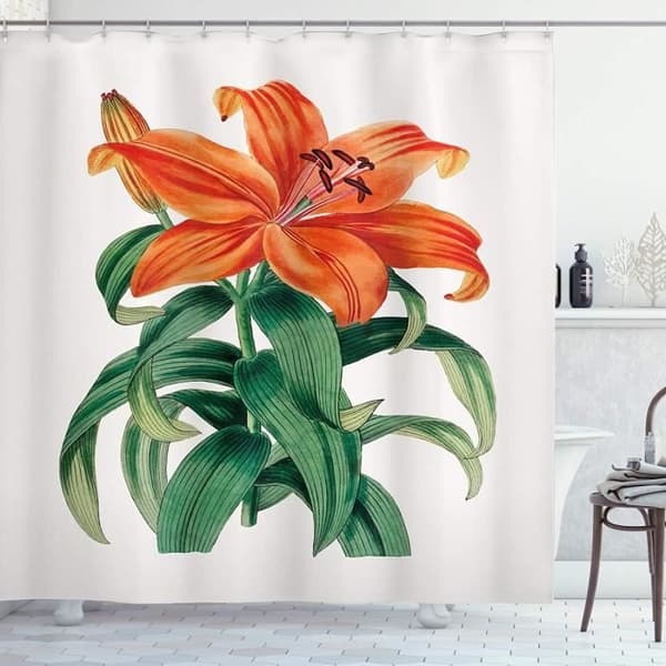 Orange sommardusch, Art Lily Thunberg, tygset för badrumsinredning med kokosnötskrokar 180x180cm[3465]