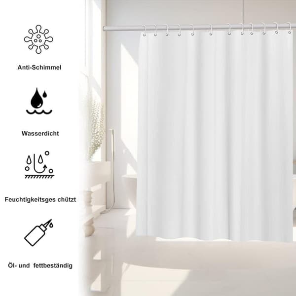 Helfarvet badeforhæng/vandtæt badeforhæng til badeværelse 180x180 cm - vandtæt, meldugbestandig PEVA med 12 kroge