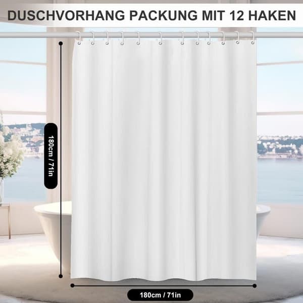 Helfarvet badeforhæng/vandtæt badeforhæng til badeværelse 180x180 cm - vandtæt, meldugbestandig PEVA med 12 kroge
