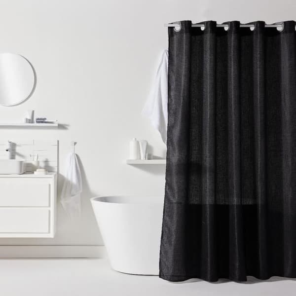 Vattentät duschdraperi med våffelmönster - Svart - Polyester - 180 x 200 cm - 12 krokar - UTILITY - TODAY