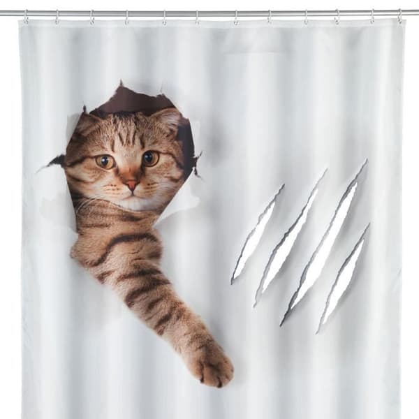Duschdraperi - WENKO - Söt katt - 180x200 cm - Polyester - Flerfärgad