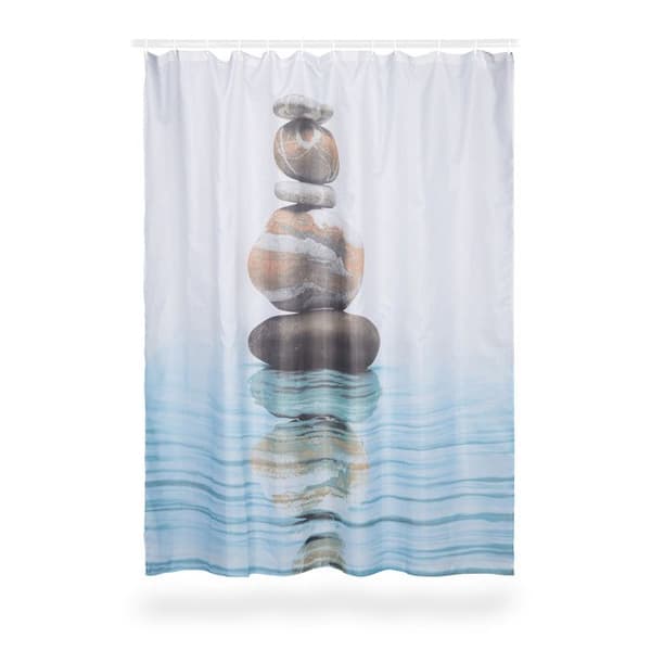 Relaxdays Duschdraperi 180 x 180 cm badrumsmotiv Stenar Zen mögelresistent, blå