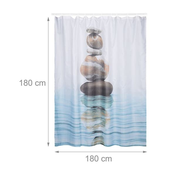 Relaxdays Duschdraperi 180 x 180 cm badrumsmotiv Stenar Zen mögelresistent, blå