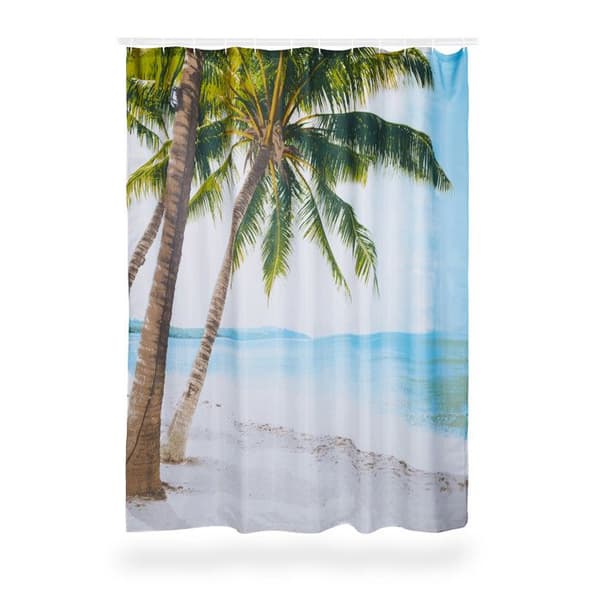 Relaxdays Duschdraperi 180 x 180 cm Badrum Strand Sand Palm Tree Anti-mögel Polyester, Färgad