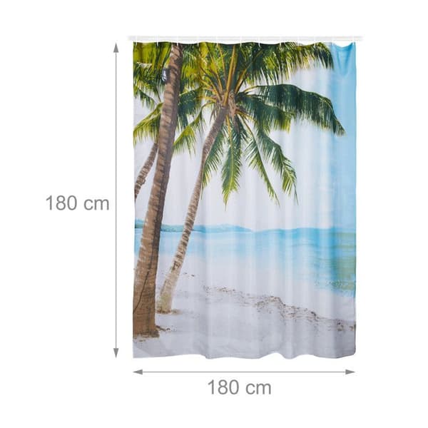 Relaxdays Duschdraperi 180 x 180 cm Badrum Strand Sand Palm Tree Anti-mögel Polyester, Färgad
