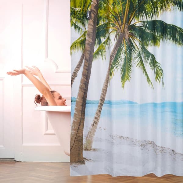 Relaxdays Duschdraperi 180 x 180 cm Badrum Strand Sand Palm Tree Anti-mögel Polyester, Färgad