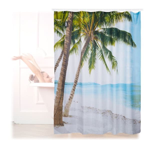 Relaxdays Duschdraperi 180 x 180 cm Badrum Strand Sand Palm Tree Anti-mögel Polyester, Färgad