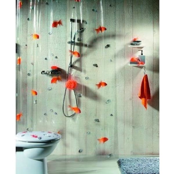 Duschdraperi - Spirella - Guldfisk - 180x200cm - Transparent PVC - Orange