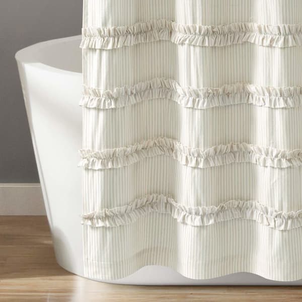 Lush inredning duschdraperi - 16T004694 - Vintage randig duschdraperi i neutral färgad bomull 72 x 72 cm