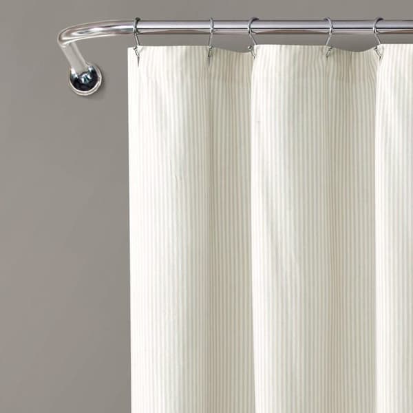 Lush inredning duschdraperi - 16T004694 - Vintage randig duschdraperi i neutral färgad bomull 72 x 72 cm