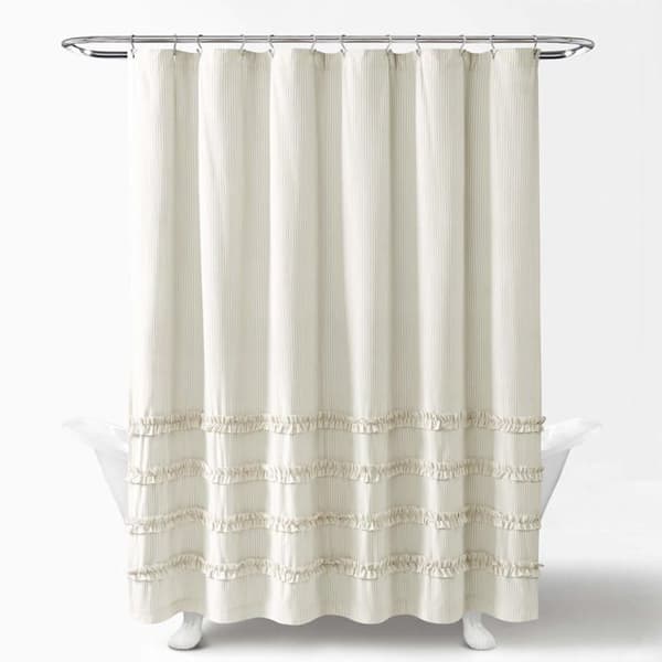 Lush inredning duschdraperi - 16T004694 - Vintage randig duschdraperi i neutral färgad bomull 72 x 72 cm