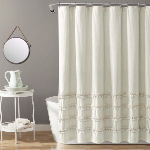 Lush inredning duschdraperi - 16T004694 - Vintage randig duschdraperi i neutral färgad bomull 72 x 72 cm