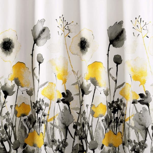 Frodig dekor - 16T004134 - Zuri Flora duschdraperi i gult och grått akvarell blommigt tyg 72 x 72 tum