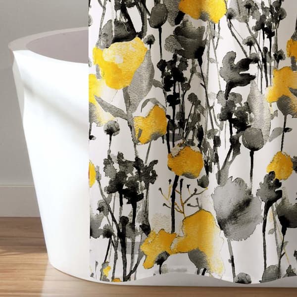 Frodig dekor - 16T004134 - Zuri Flora duschdraperi i gult och grått akvarell blommigt tyg 72 x 72 tum