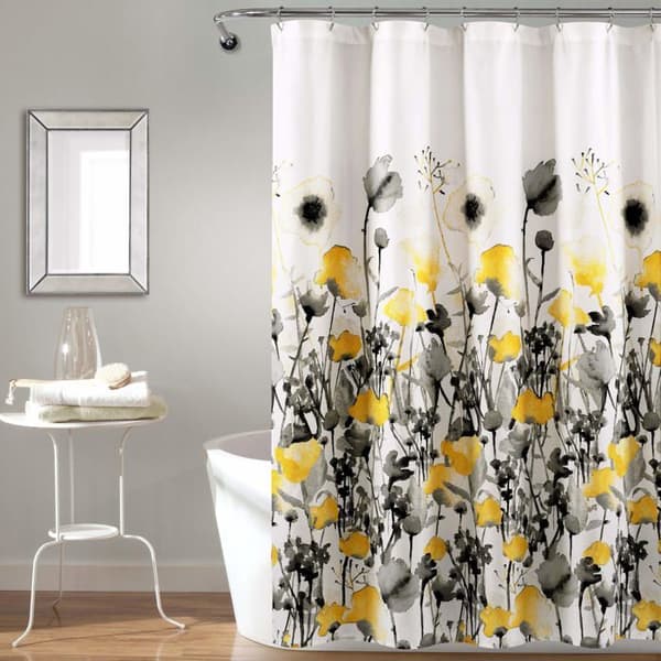 Frodig dekor - 16T004134 - Zuri Flora duschdraperi i gult och grått akvarell blommigt tyg 72 x 72 tum
