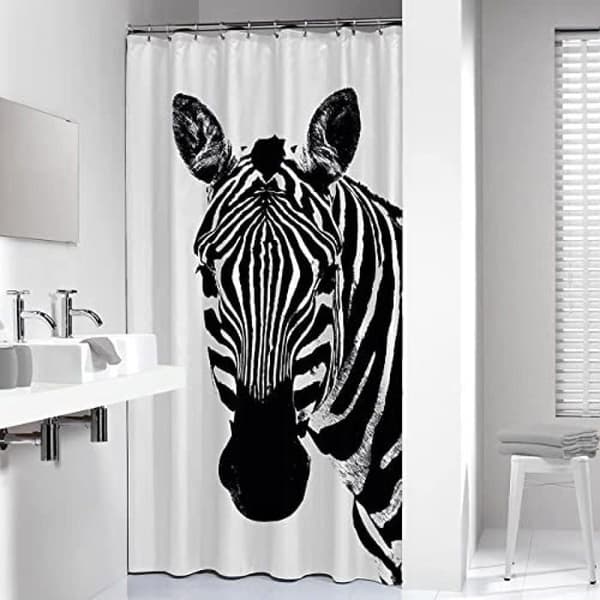 Duschdraperi av sälskinn - 800150 - Zebra Duschdraperi 180x200 cm PEVA Svart / Vit