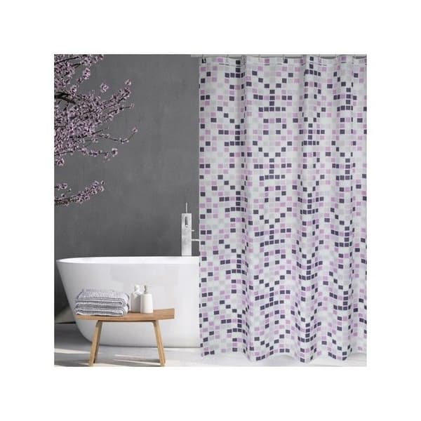 Duschdraperi Polyester MOSAIKO 180x200cm KVALITET PREMIUM Lila - Ringar ingår MSV