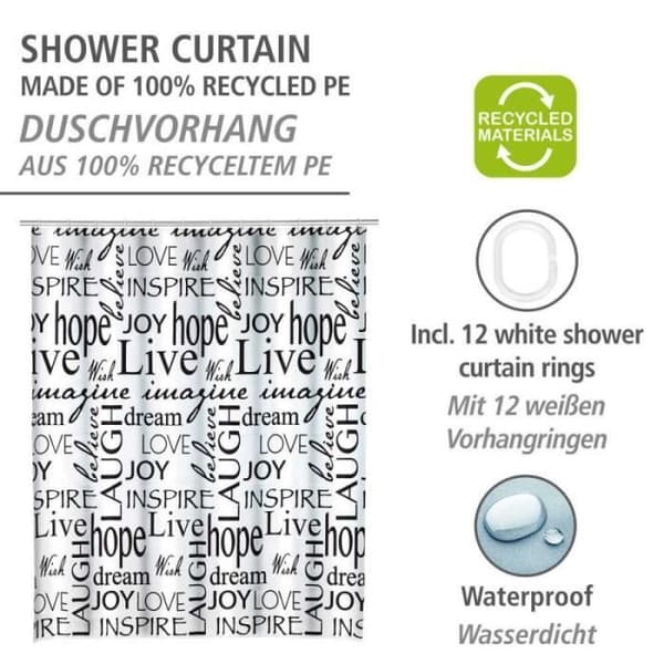 Duschdraperi Live - Wenko - Vit/Svart - b 180 x h 200 cm