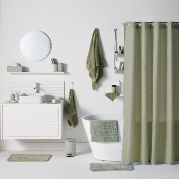 Duschdraperi i våffelmönster - Grön - Polyester - 180 x 200 cm - 12 krokar - UTILITY - TODAY