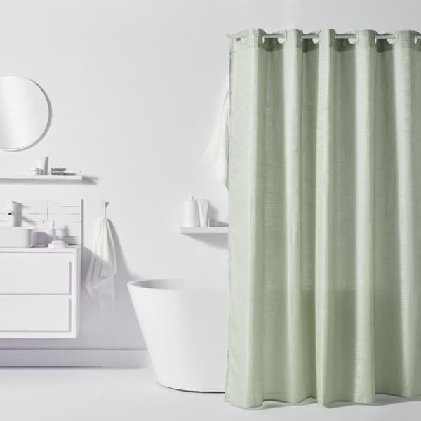 Duschdraperi i våffelmönster - Grön - Polyester - 180 x 200 cm - 12 krokar - UTILITY - TODAY