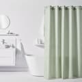 Miniatyrbillede 1 af 3: Vaffelbruseforhæng - Grøn - Polyester - 180 x 200 cm - 12 Knager - UTILITY - TODAY
