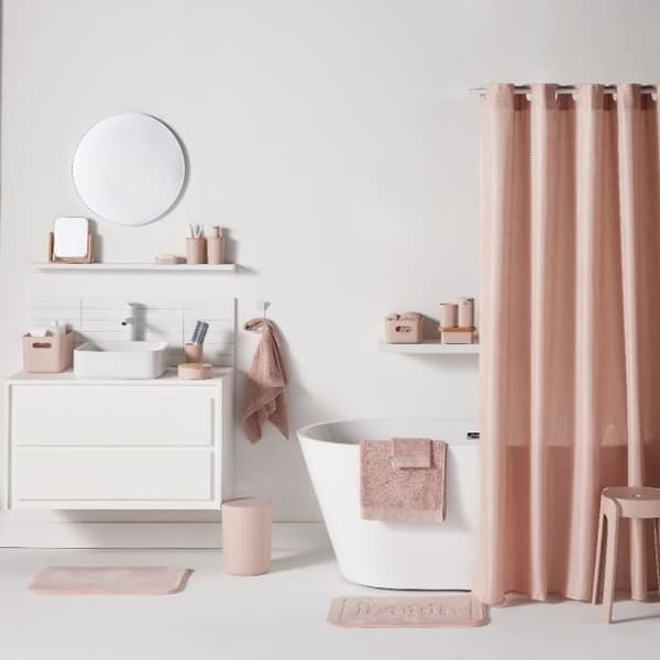 Duschdraperi i våffelmönster - Rosa - Polyester - 180 x 200 cm - 12 krokar - UTILITY - TODAY