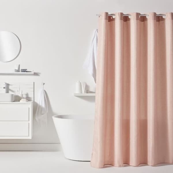 Duschdraperi i våffelmönster - Rosa - Polyester - 180 x 200 cm - 12 krokar - UTILITY - TODAY