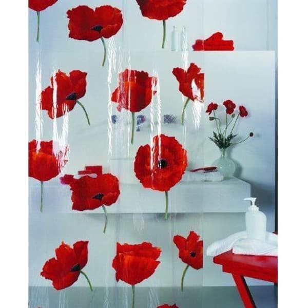 Duschdraperi - Spirella - Vallmo - PVC/PEVA - 180x200cm - Röd vallmomönster