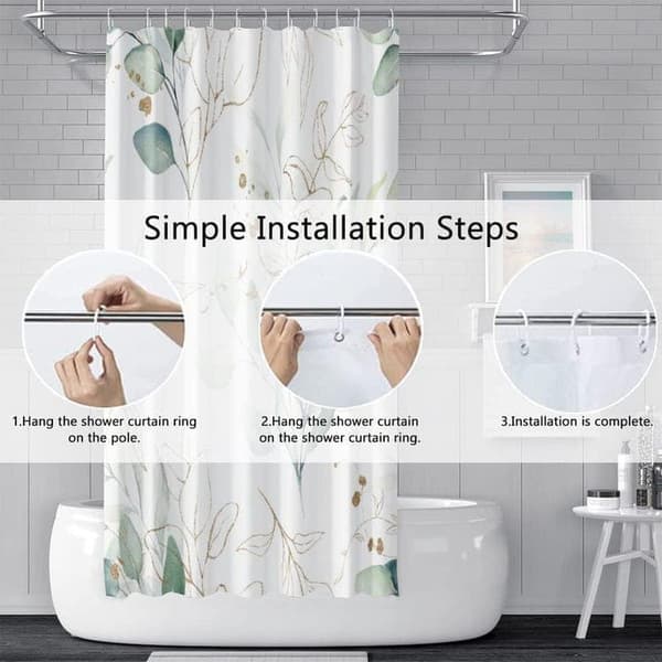OBOSOE Suihkuverho eukalyptuksen lehdillä – 180x180 cm, polyesteritekstiili, homeenkestävä ja vettä hylkivä