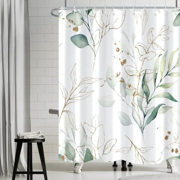 OBOSOE Suihkuverho eukalyptuksen lehdillä – 180x180 cm, polyesteritekstiili, homeenkestävä ja vettä hylkivä