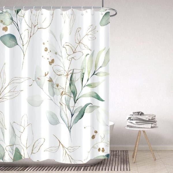 OBOSOE Suihkuverho eukalyptuksen lehdillä – 180x180 cm, polyesteritekstiili, homeenkestävä ja vettä hylkivä